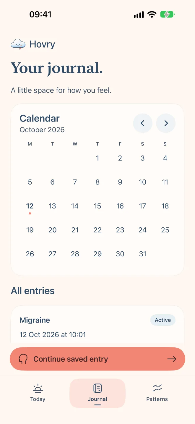 The Journal: a monthly calendar with today's entry.